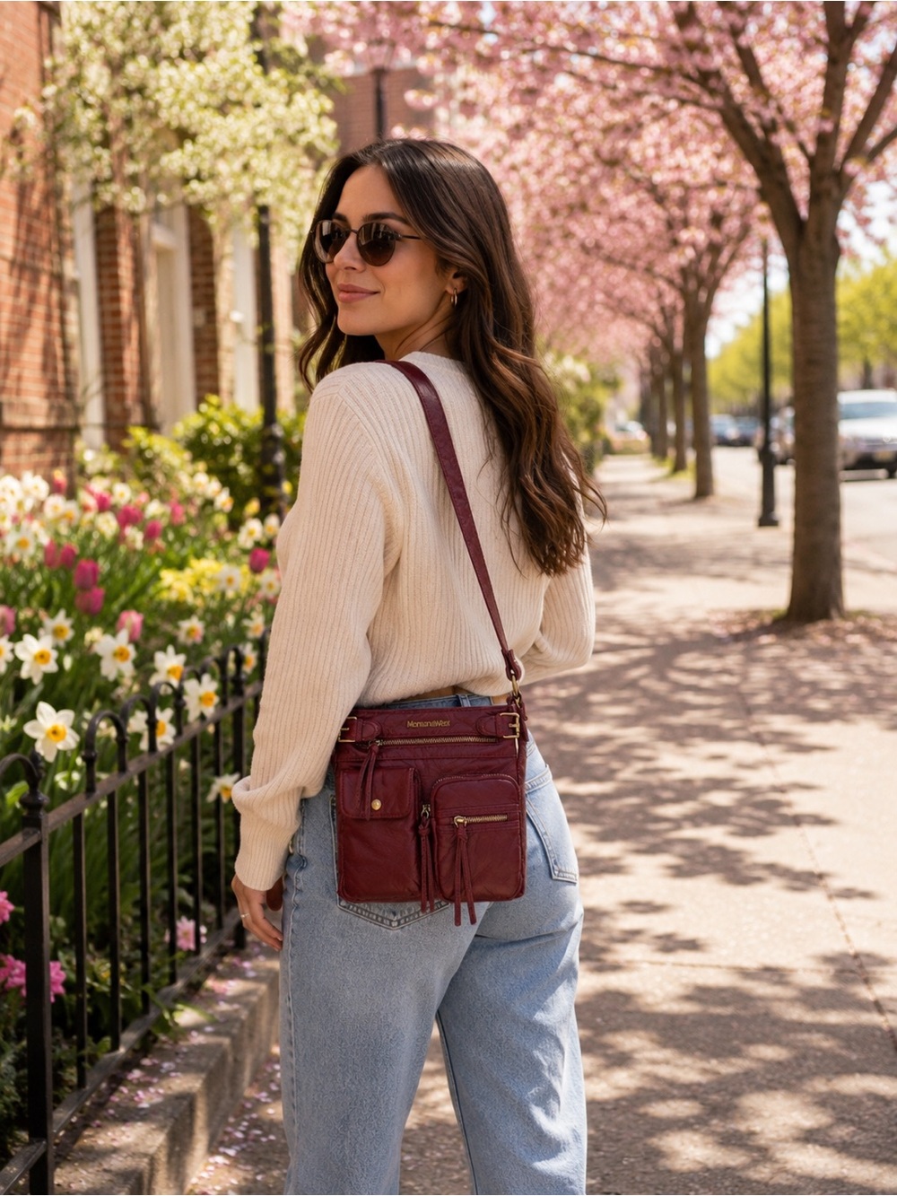 Montana West, Burgundy, Soft Stone‎ Washed Leather Crossbody Bag